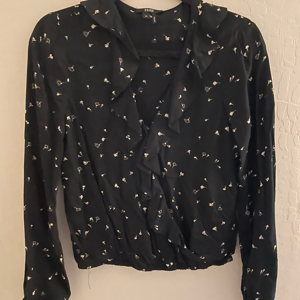 Paige Flowy Long Sleeve Top, Black, Size XS